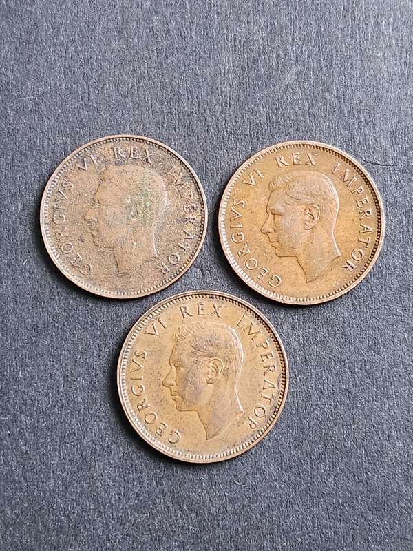 3 x Union 1/2 Pennies 1940/1941/1944 - as per photograph