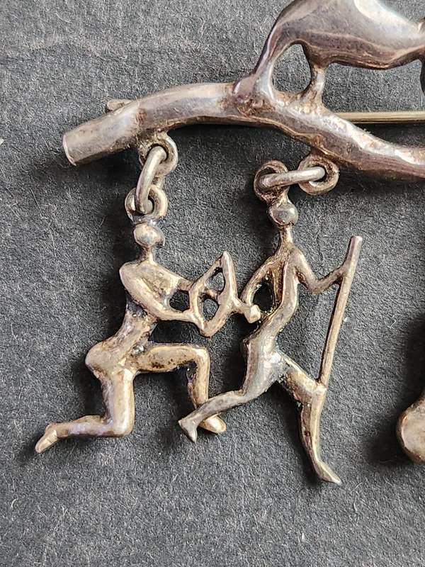 Vintage Art Decor Brooch 12.5g Silver with 4 Charms - as per photograph