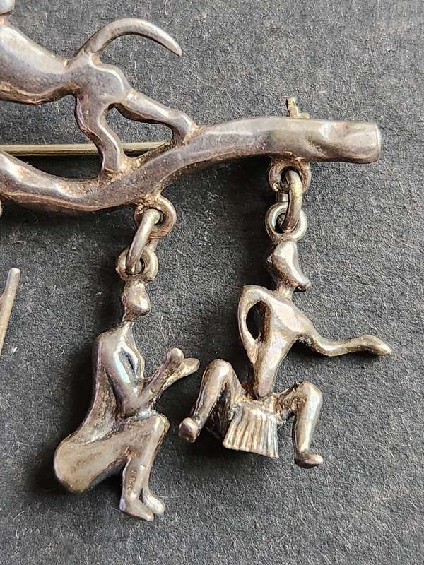 Vintage Art Decor Brooch 12.5g Silver with 4 Charms - as per photograph
