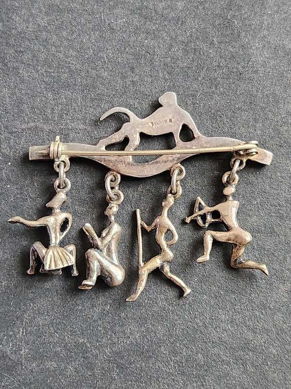 Vintage Art Decor Brooch 12.5g Silver with 4 Charms - as per photograph