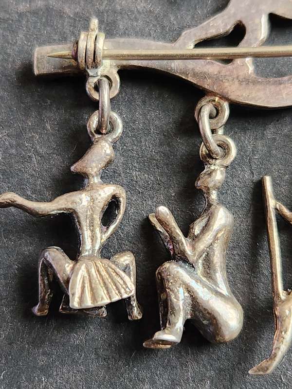 Vintage Art Decor Brooch 12.5g Silver with 4 Charms - as per photograph