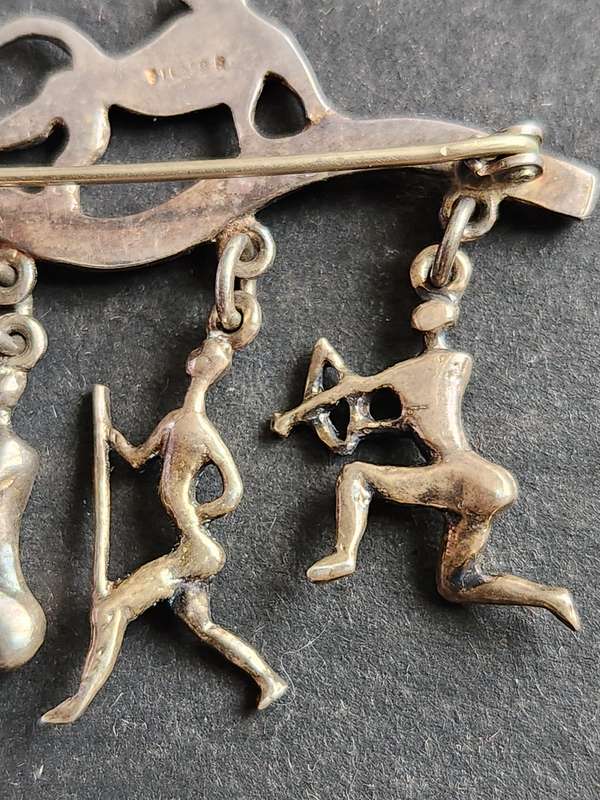 Vintage Art Decor Brooch 12.5g Silver with 4 Charms - as per photograph