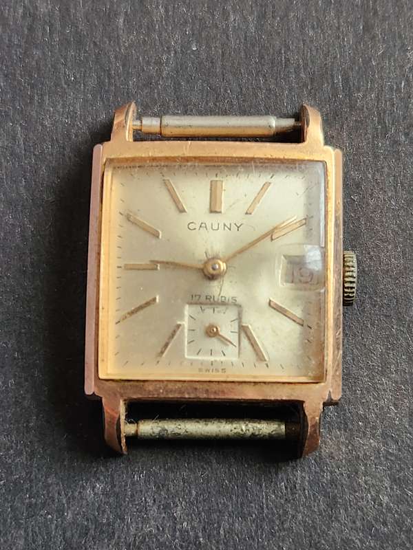 Vintage Cauny Prima Date 17 Jewels (17 Jewels) Mechanical Wrist Watch 10 Microns (not working)