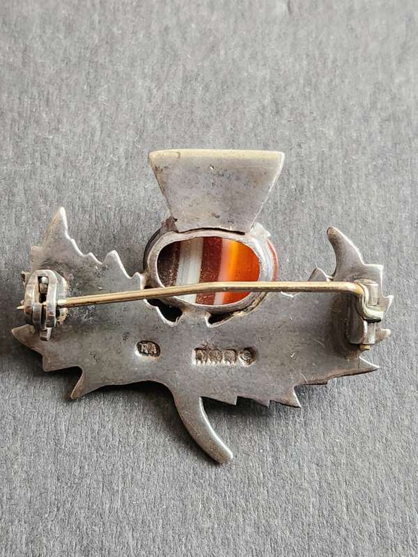 Vintage Robert Allison Scottish Hallmark Silver Tistle Brooch with Citrine Celtic 11.2g