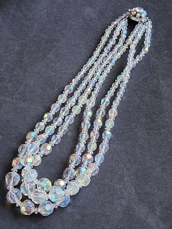 Art Deco Vintage 3 Strand Quartz Crystal Necklace (excellent condition) - as per photograph