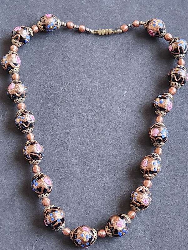 Vintage Black Venetian Murano Wedding Cake Bead Necklace 71.7g - as per photograph