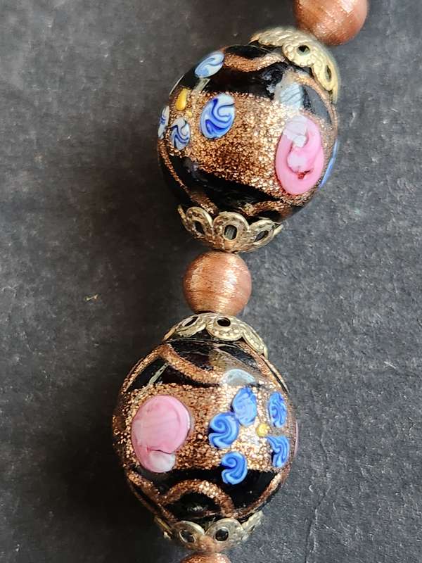 Vintage Black Venetian Murano Wedding Cake Bead Necklace 71.7g - as per photograph