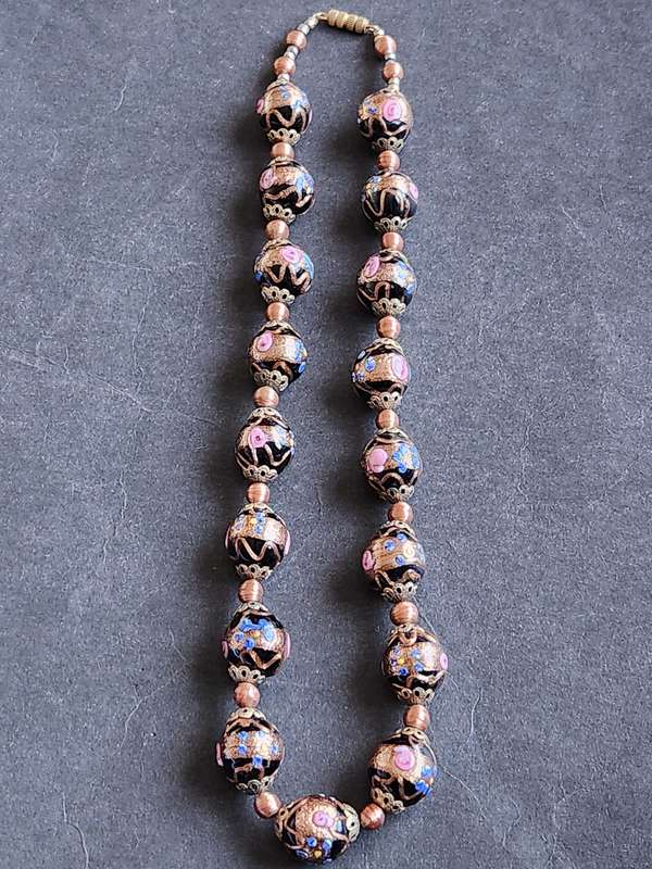 Vintage Black Venetian Murano Wedding Cake Bead Necklace 71.7g - as per photograph