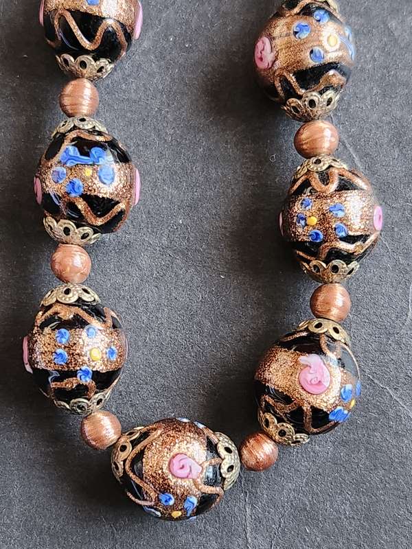 Vintage Black Venetian Murano Wedding Cake Bead Necklace 71.7g - as per photograph