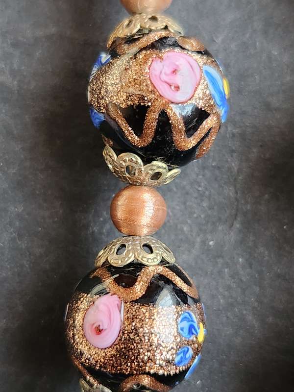 Vintage Black Venetian Murano Wedding Cake Bead Necklace 71.7g - as per photograph