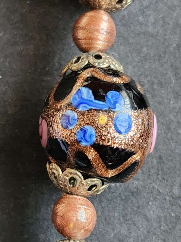 Vintage Black Venetian Murano Wedding Cake Bead Necklace 71.7g - as per photograph