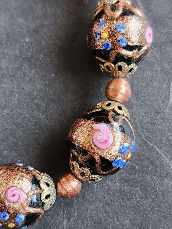 Vintage Black Venetian Murano Wedding Cake Bead Necklace 71.7g - as per photograph