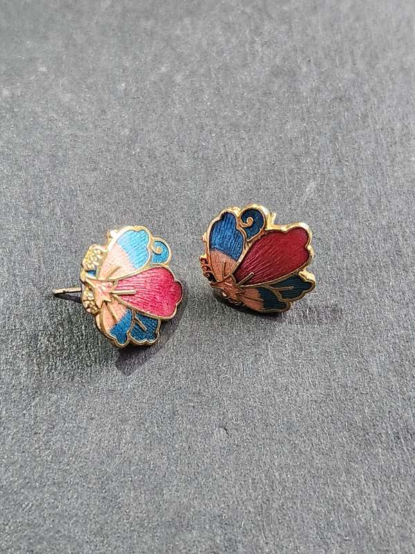 Vintage Gold Plated Enamel Earrings- as per photograph