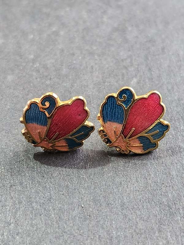 Vintage Gold Plated Enamel Earrings- as per photograph