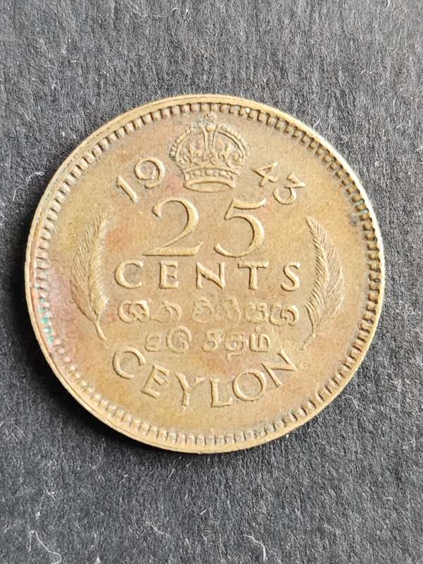 Ceylon 25 Cents 1943 - as per photograph