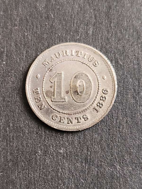 Mauritius 10 Cents 1886 Silver (rare date) - as per photograph