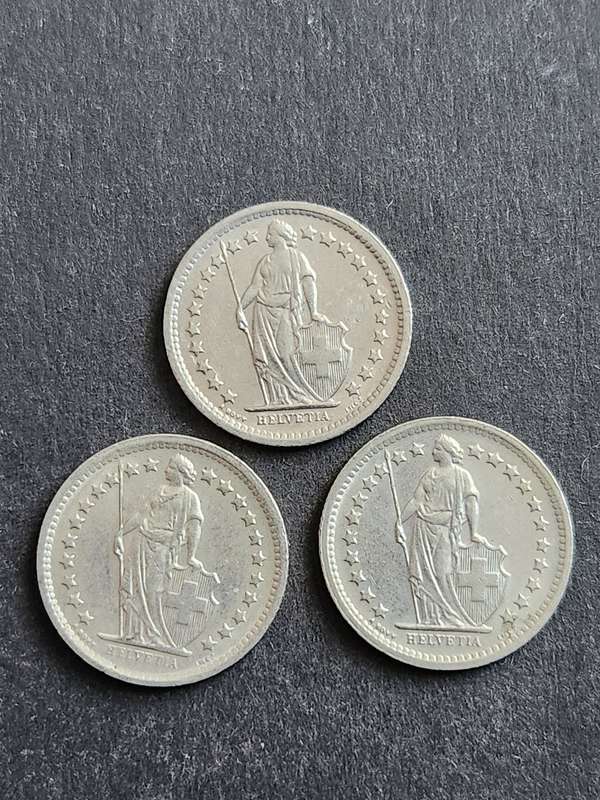 3 x Swiss 1/2 Francs 1968/1969/1970 - as per photograph
