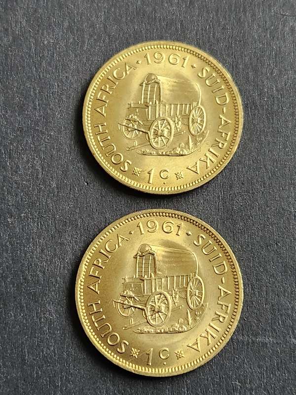 2 x Republic One Cent 1961 UNC - as per photograph
