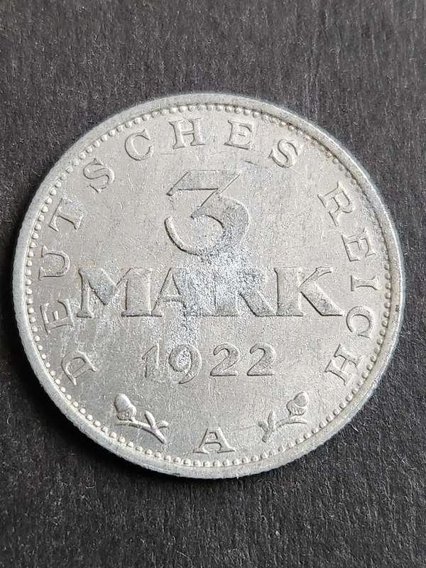 Deutsches Reich 3 Mark 1922 - as per photograph