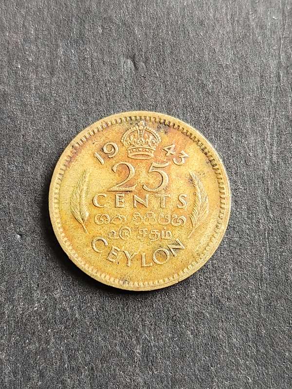 Ceylon 25 Cents 1943 - as per photograph