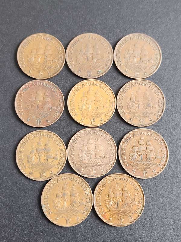 Union Pennies 1940-1950 - as per photograph