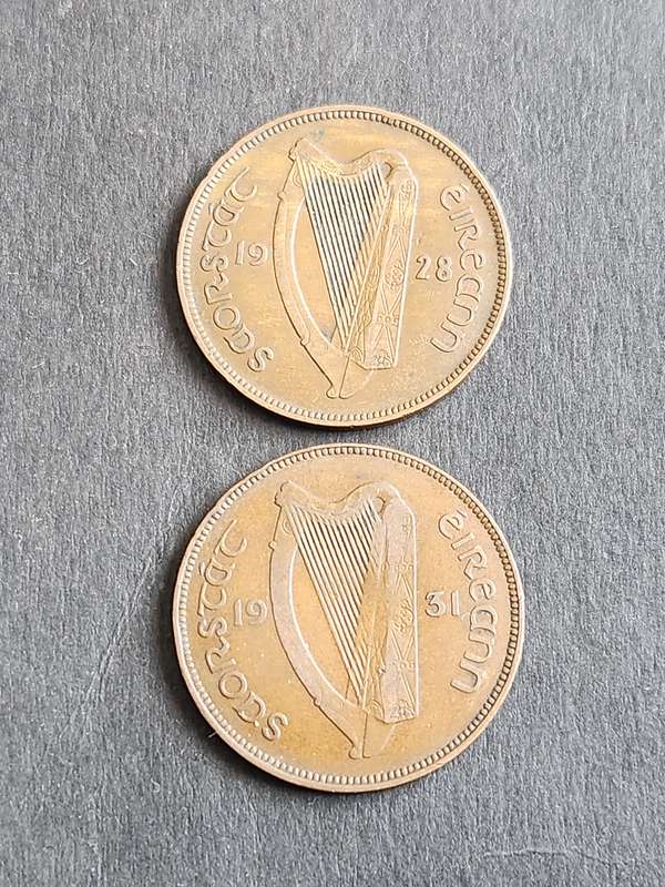 2 x Ireland One Pennies 1928/1931 - as per photograph