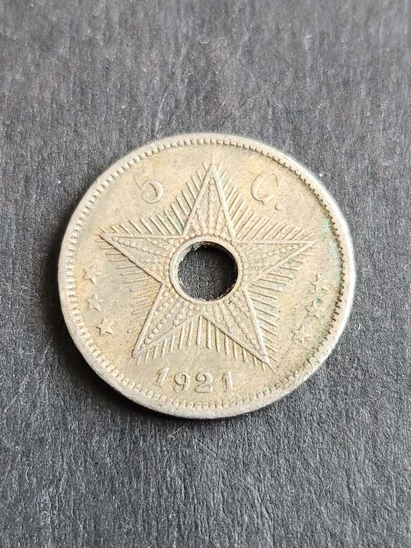 Belgium Congo 5 Centimes 1921 - as per photograph