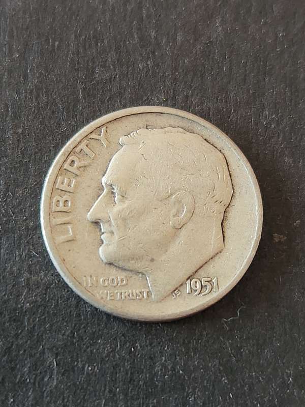 USA Roosevelt Dime 1951D Silver - as per photograph