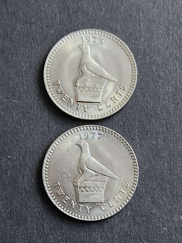 2 x Rhodesia 20 Cents UNC 1975/1977