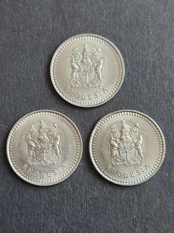 3 x Rhodesia 5 Cents 1977 (nice condition)