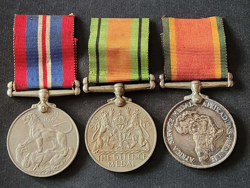 3 x WW2 Medals issued to GM Robert's 580144 - 1939-1945, Defence Medal and Africa Service Medal Silv