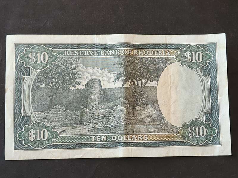 Reserve Bank of Rhodesia 10 Dollars Salisbury 2 January 1979 Bird Watermark