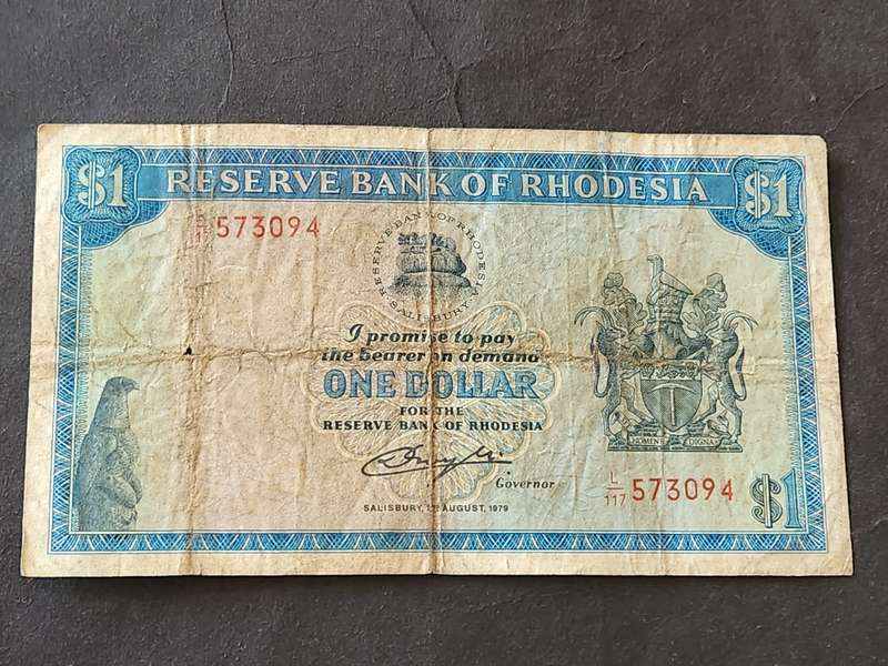 Reserve Bank of Rhodesia One Dollar Salisbury 2 August 1979 Bird Watermark