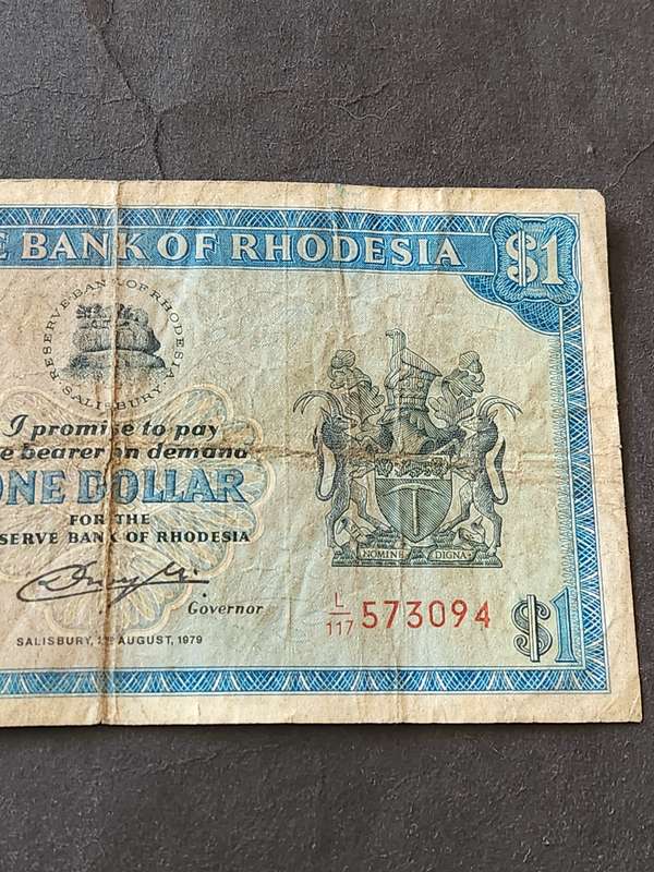 Reserve Bank of Rhodesia One Dollar Salisbury 2 August 1979 Bird Watermark