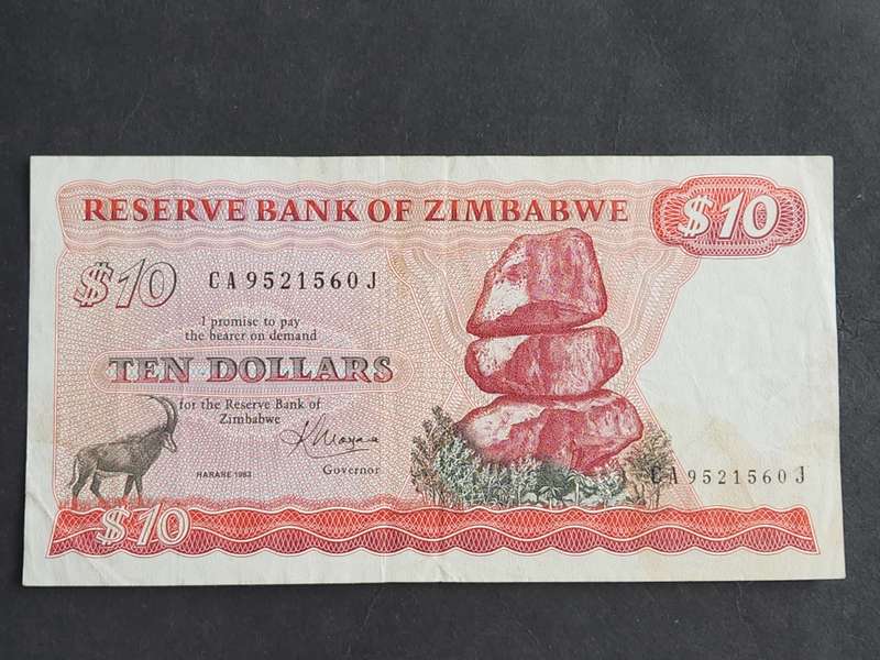 Reserve Bank of Zimbabwe 10 Dollars Harare 1983 Bird Watermark