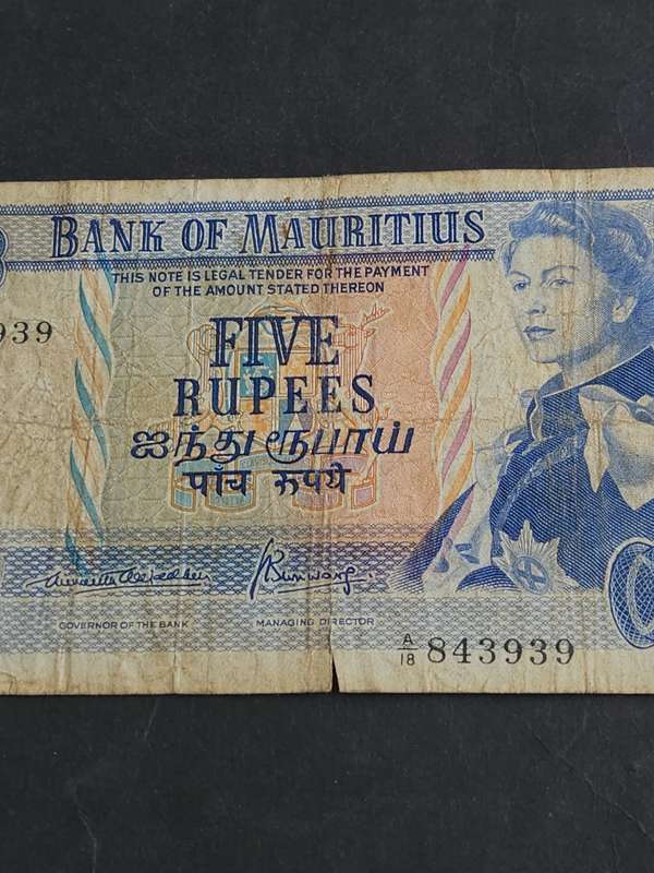 Mauritius 5 Rupees Queen Elizabeth II 1967-1978