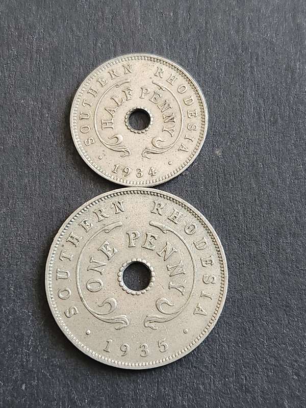 Southern Rhodesia 1/2 Penny 1934 and One Penny 1935