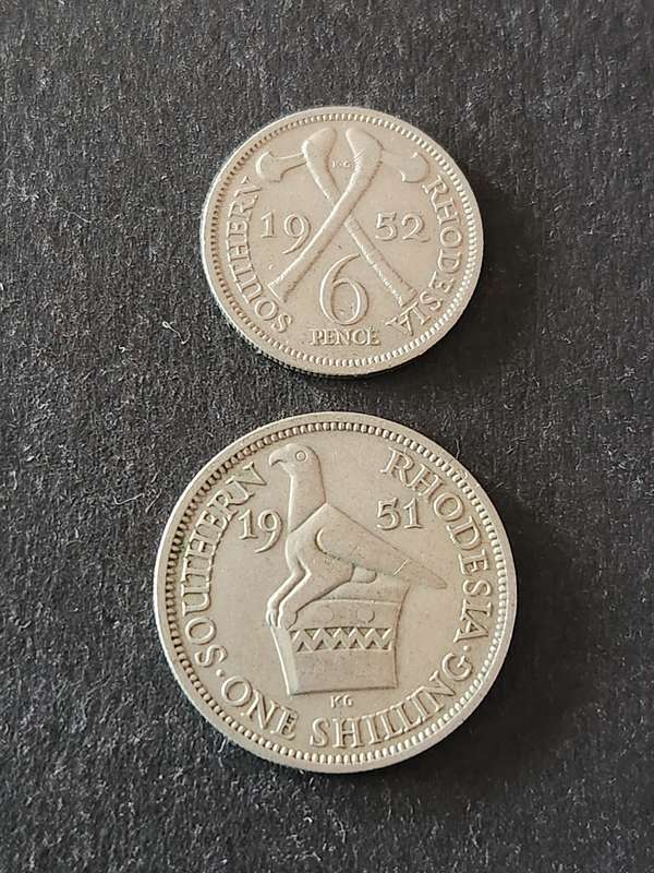 Southern Rhodesia Threepence 1952 and One Shilling 1951