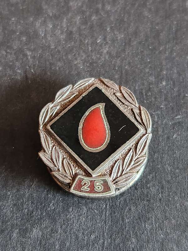 Sterling Silver Blood Donor 25 Donations Badge stamp .925