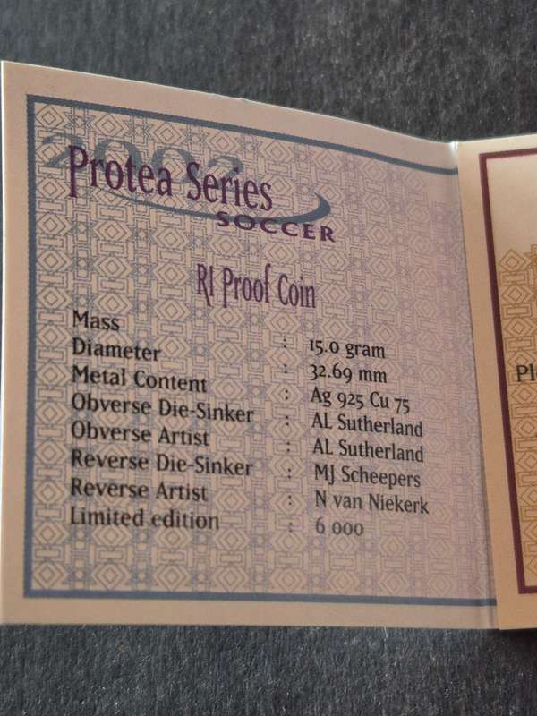 Protea Series Silver Proof One Rand 2002 Soccer