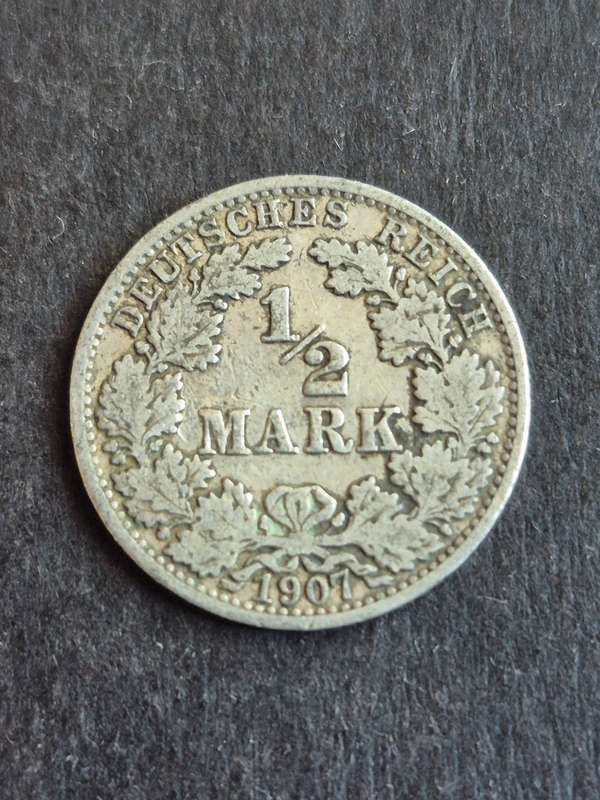 Deutsches Reich 1/2 Mark 1907 Silver