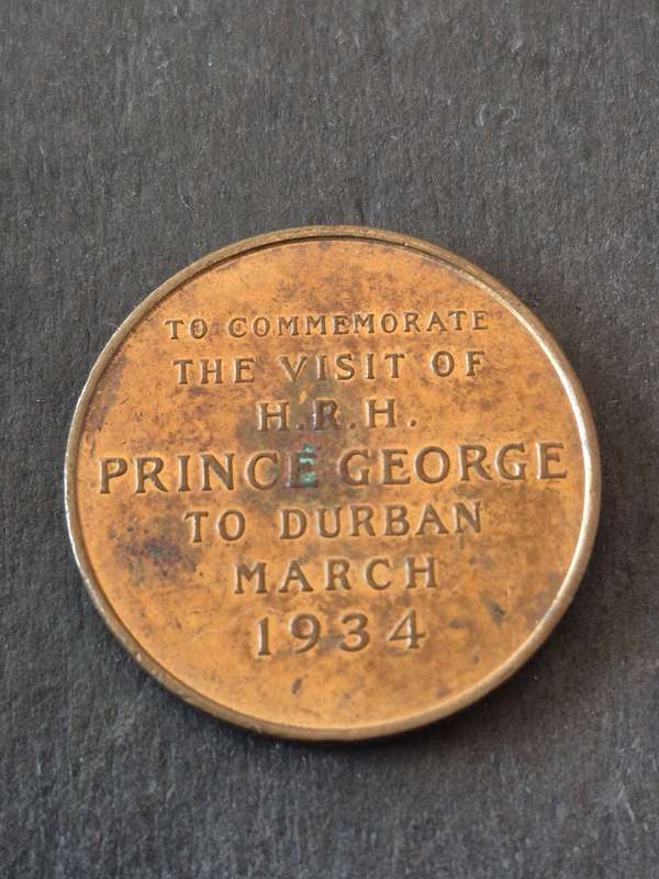 Bronze Medal to Commemorate the visit of H.R.H. Prince George to Durban 1934