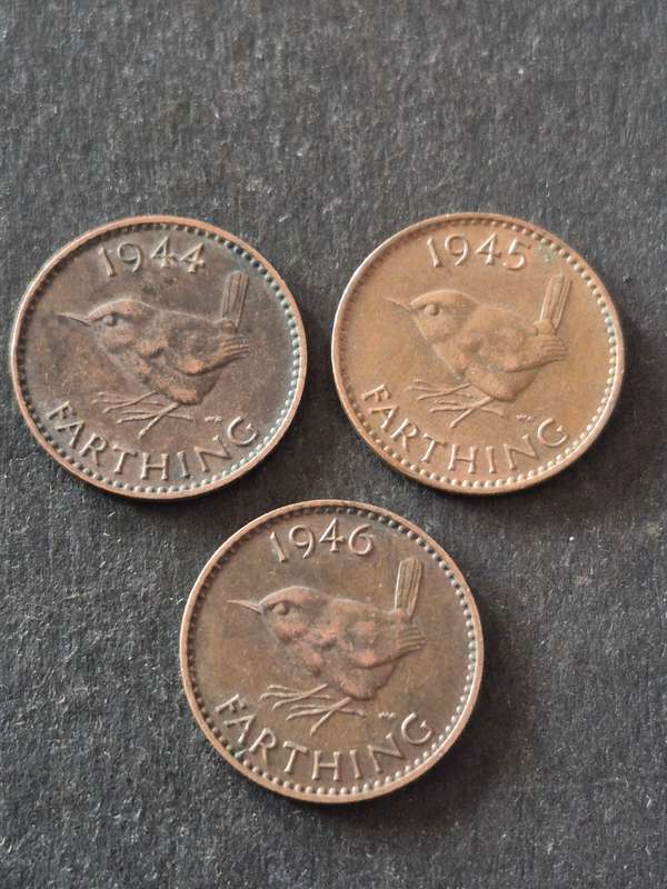 3 x UK Farthing 1944/1945/1946