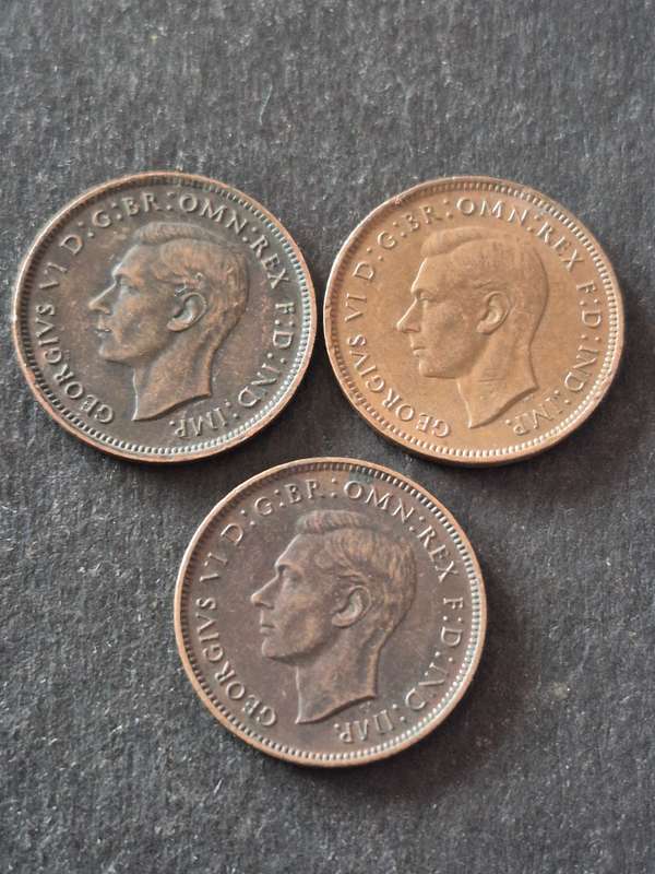 3 x UK Farthing 1944/1945/1946