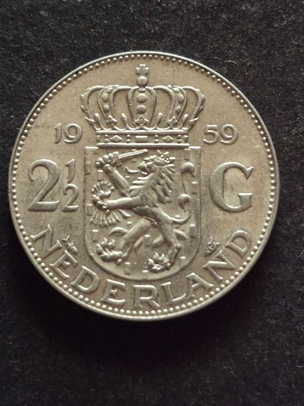 Nederlands 2 1/2 Gulden .720 Silver 1959