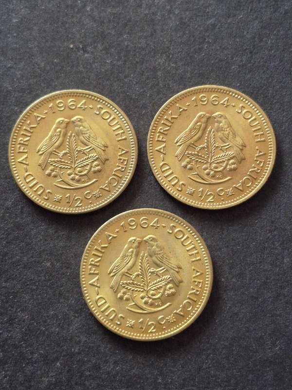 3 x Republic 1/2 Cents 1964 UNC