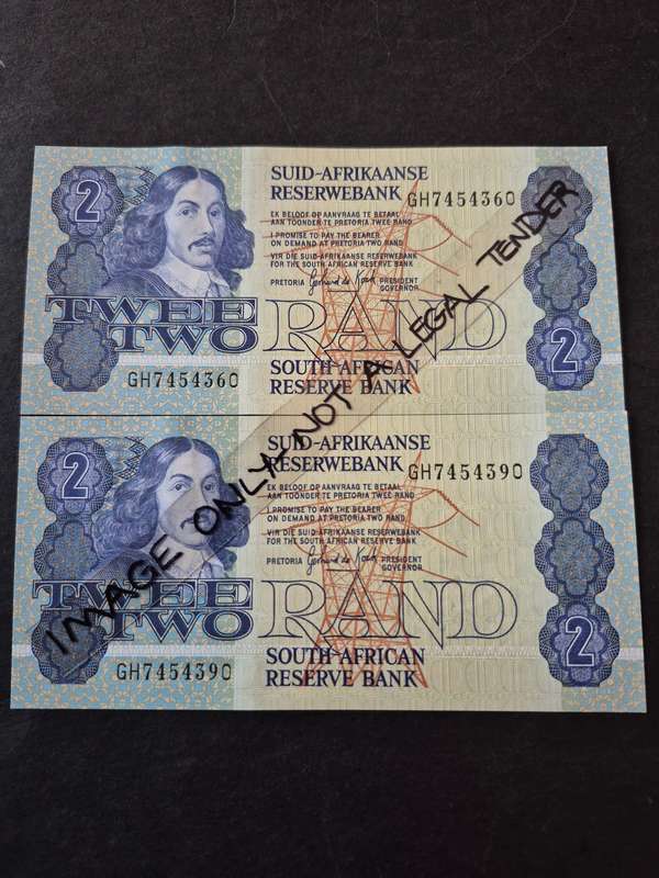2 x GPC de Kock Two Rand 3rd issue 1989 UNC