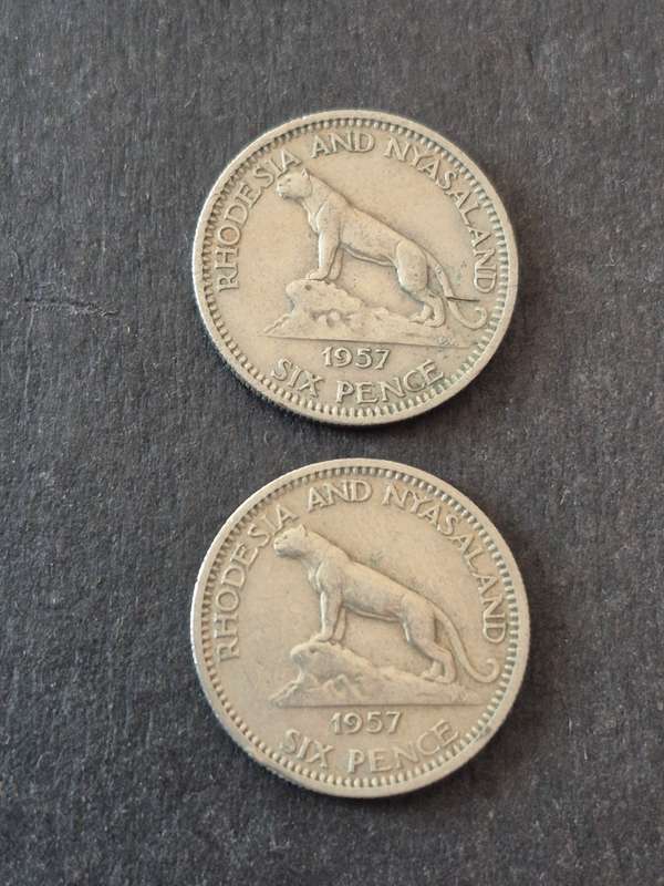 2 x Rhodesia and Nysaland Sixpence 1957