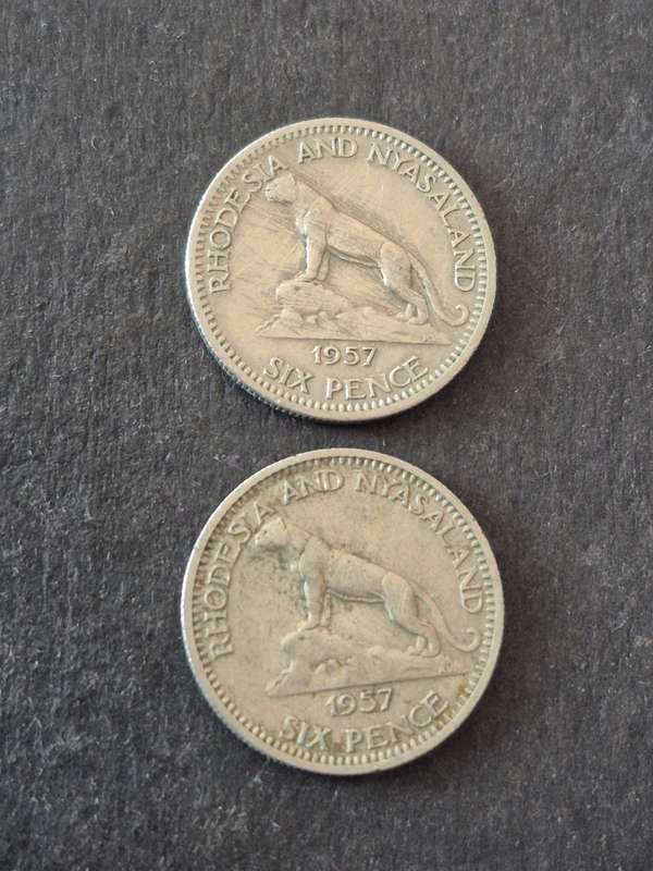 2 x Rhodesia and Nysaland Sixpence 1957