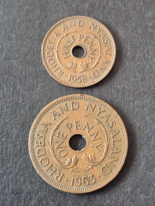 Rhodesia and Nysaland 1/2 Penny 1958 and One Penny 1953